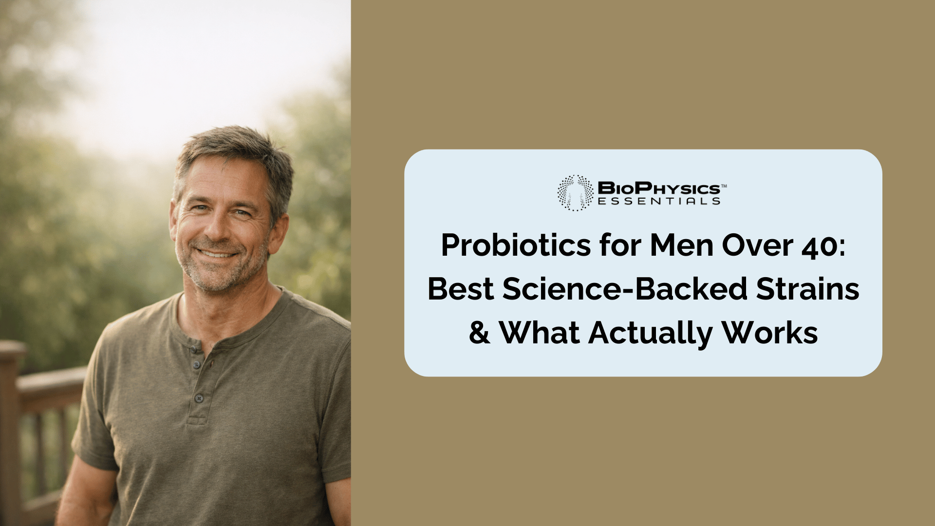 Smiling man in his 40s outdoors representing vitality and men's health after 40