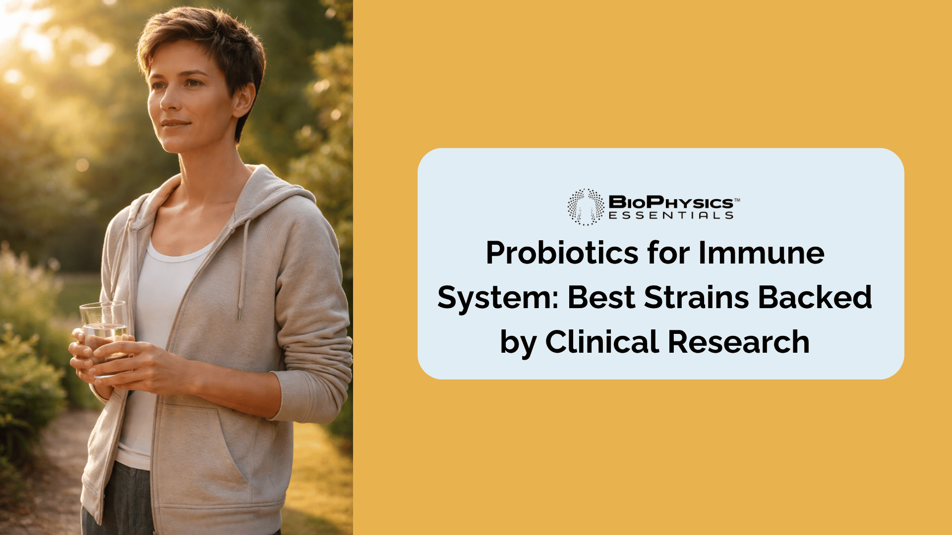 Athletic person in their 30s standing outdoors in warm morning light, representing the vitality and immune resilience that comes from supporting gut health with probiotics